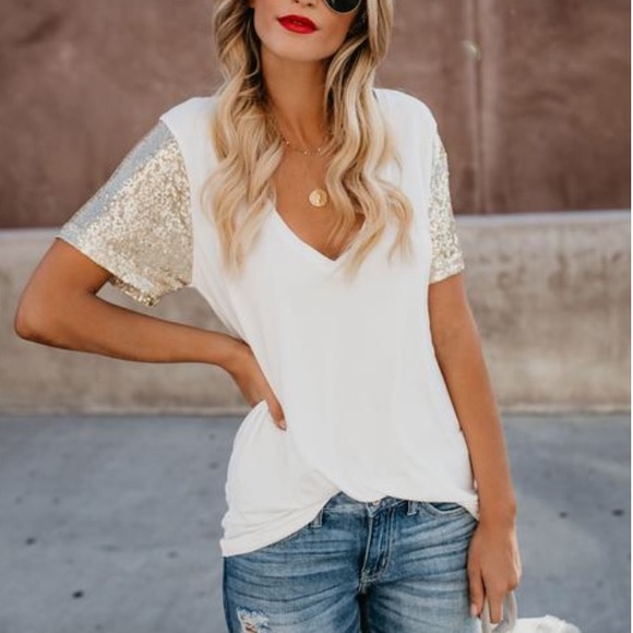 Vici Tops - Vici Stand out sequin sleeve tee M never worn